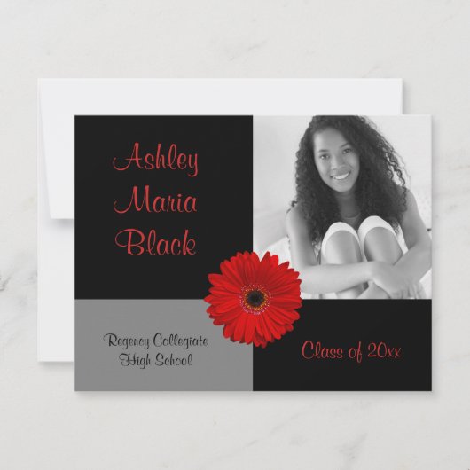 Red Gerbera Daisy Photo Afstuderen Invitation Kaart (Voorkant)