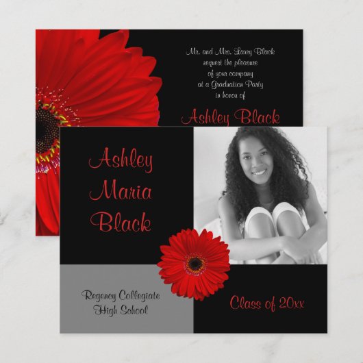 Red Gerbera Daisy Photo Afstuderen Invitation Kaart (Voorkant / Achterkant)