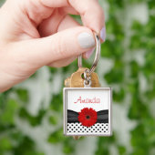 Red Gerbera Daisy Polka Dot Custom Name Sleutelhan Sleutelhanger (Hand)
