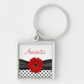 Red Gerbera Daisy Polka Dot Custom Name Sleutelhan Sleutelhanger (Voorkant)