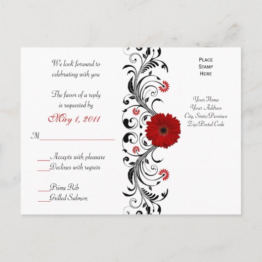 Red Gerbera Daisy RSVP Briefkaart (Achterkant)