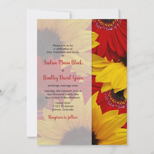 Red Gerbera Daisy Sunflower Wedding Uitnodiging (Voorkant)