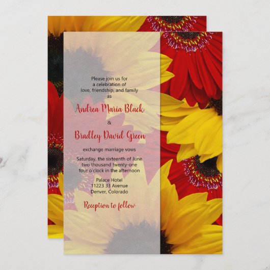 Red Gerbera Daisy Sunflower Wedding Uitnodiging (Voorkant / Achterkant)