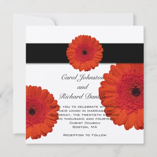 Red Gerbera Daisy Wedding Invitation Kaart (Voorkant)