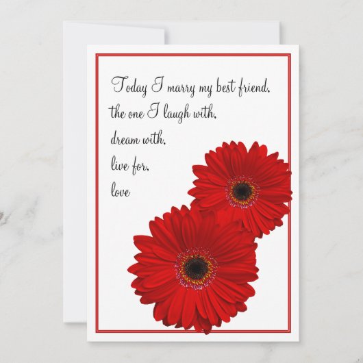 Red Gerbera Daisy Wedding Invitation Kaart (Voorkant)