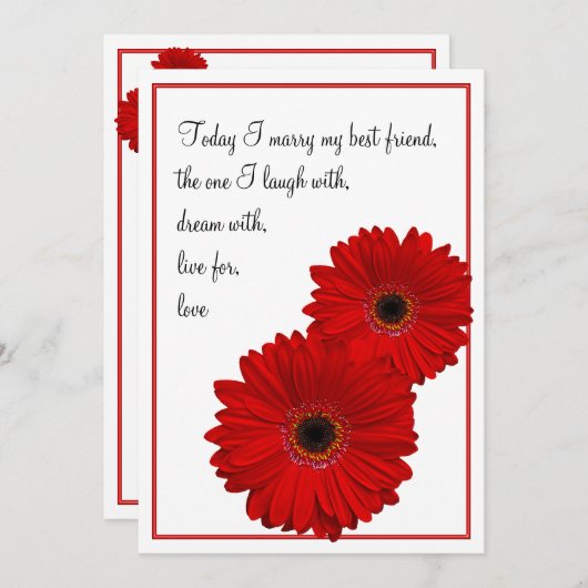 Red Gerbera Daisy Wedding Invitation Kaart (Voorkant / Achterkant)