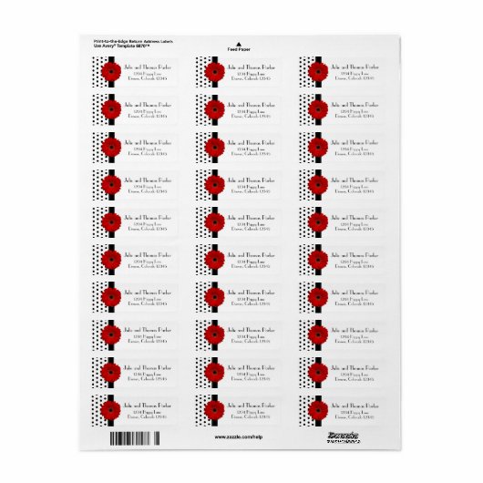 Red Gerbera Daisy Wedding Return Address Labels (Full Sheet)