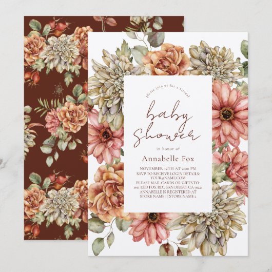 Red Gerbera en White Dahlia Virtual Baby shower Kaart (Voorkant / Achterkant)