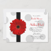 Red Gerbera Polka Dot Bridal Shower Invitation Kaart (Voorkant)