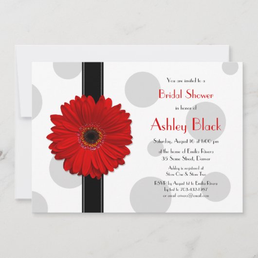 Red Gerbera Polka Dot Bridal Shower Invitation Kaart (Voorkant)