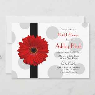 Red Gerbera Polka Dot Bridal Shower Invitation Kaart