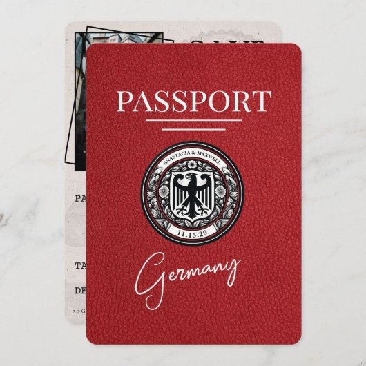 Red Germany Passport Bewaar de datum Save The Date (Voorkant / Achterkant)