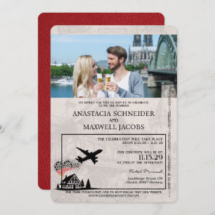 Red Germany Passport Wedding Invitation Kaart