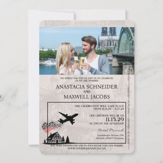 Red Germany Passport Wedding Invitation Kaart (Voorkant)