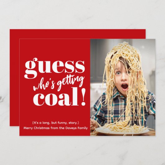 Red Getting Coal Funny Foto met kerstmis Kaart (Voorkant / Achterkant)