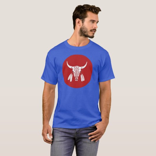Red Ghost Dance Buffalo cirkel blauw t-shirt (Voorkant volledig)