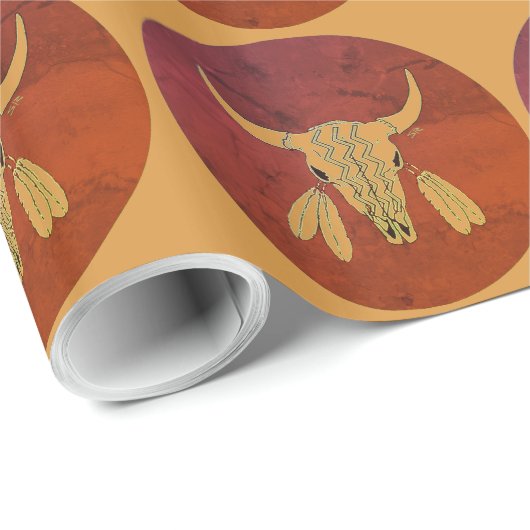 Red Ghost Dance Buffalo glossy wrapping paper Cadeaupapier (Rol Hoek)