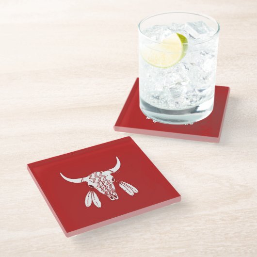 Red Ghost Dance Buffalo helder glas onderzetter (Schuin)