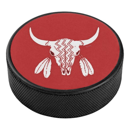 Red Ghost Dance Buffalo hockey puck (3/4)