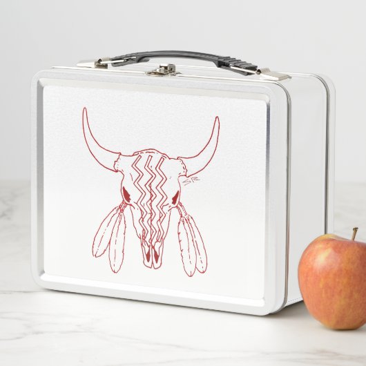 Red Ghost Dance Buffalo lijn witte lunchbox (In situ)