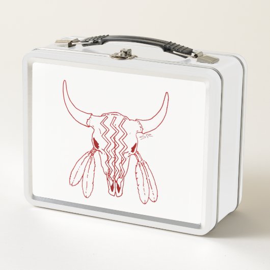 Red Ghost Dance Buffalo lijn witte lunchbox (Voorkant)
