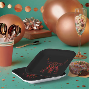 Red Ghost Dance Buffalo lijn zwart sq papier borde Papieren Bordje