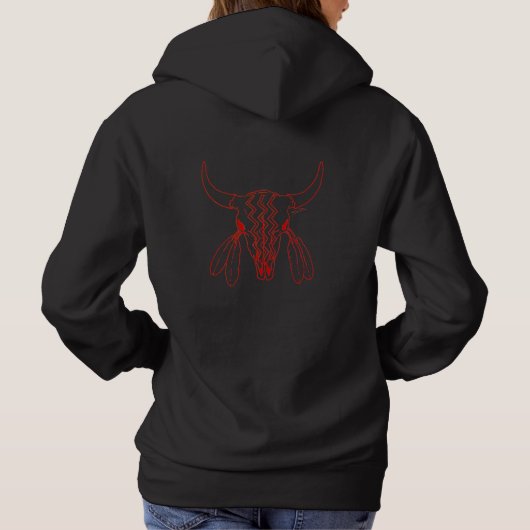 Red Ghost Dance Buffalo lijn zwarte hoodie terug (Achterkant)
