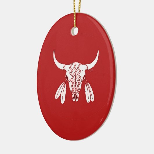 Red Ghost Dance Buffalo oval keramisch ornament (Links)