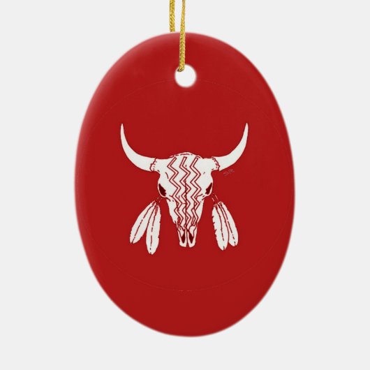 Red Ghost Dance Buffalo oval keramisch ornament (Achterkant)