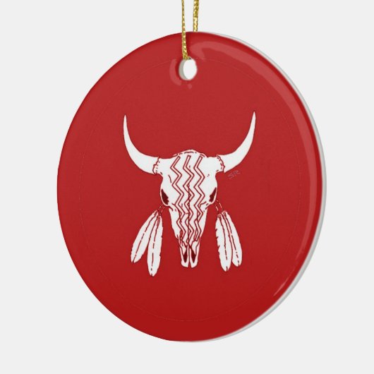 Red Ghost Dance Buffalo rond ornament van keramisc (Links)