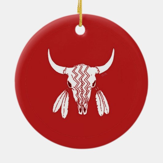 Red Ghost Dance Buffalo rond ornament van keramisc (Achterkant)