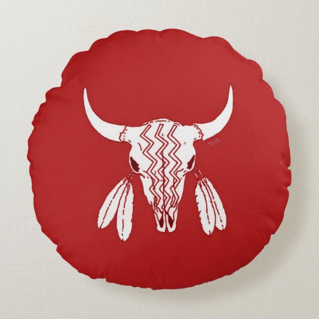 Red Ghost Dance Buffalo rond poly werpt kussen (Voorkant)