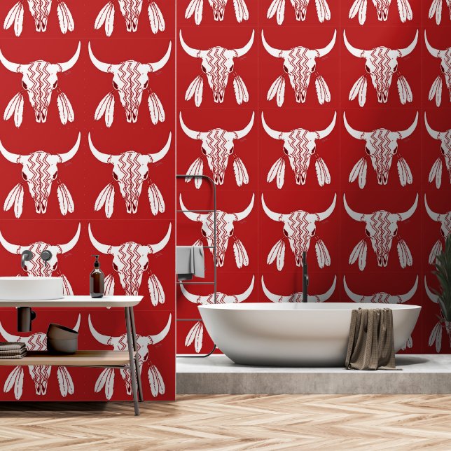Red Ghost Dance Buffalo smooth vinyl wallpaper Behang (Badkamer)
