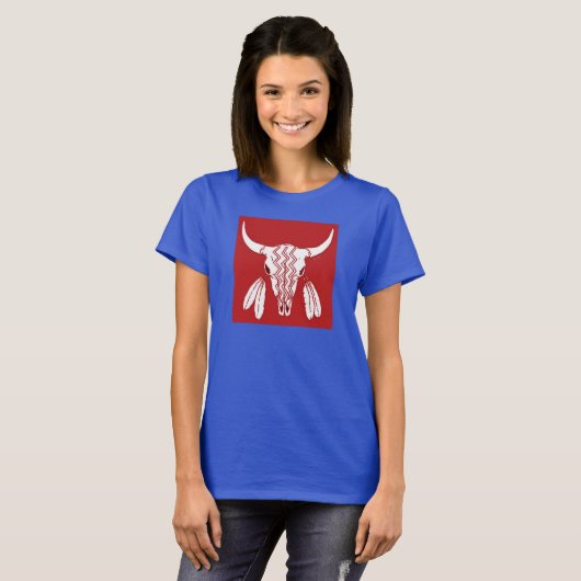 Red Ghost Dance Buffalo vrouwen blauw T-shirt (Voorkant volledig)