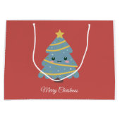 Red Gift Bag met Kawaii-kerstboom Groot Cadeauzakje (Voorkant)
