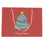 Red Gift Bag met Kawaii-kerstboom Groot Cadeauzakje (Achterkant)