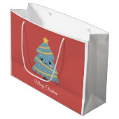 Red Gift Bag met Kawaii-kerstboom Groot Cadeauzakje (Voorkant Gekanteld)