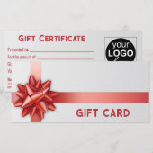 Red Gift Bow Satin Ribbon Trendy White-kaartje (Voorkant / Achterkant)