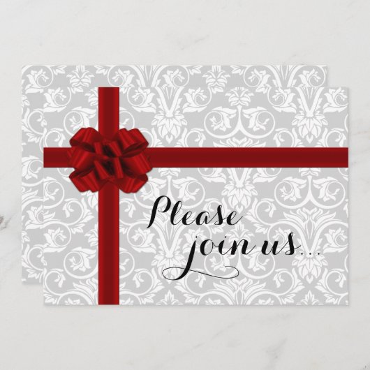 Red Gift Bow Vakantie Party Uitnodiging (Voorkant / Achterkant)