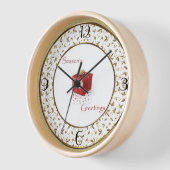 Red Gift Box Gold Holly Flourly kerstklok (Hoek)