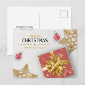 Red Gift Box Gold Snowflakes kerstballen Feestdagenkaart (Voorkant / Achterkant)