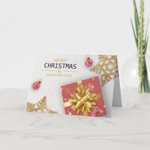 Red Gift Box kerstballen Gold Snowflakes Card Kaart