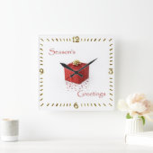 Red Gift Box Season's Greetings Clock Vierkante Klok (Huis)