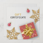 Red Gift Gold Snowflakes kerstbal-kaartje (Voorkant / Achterkant)