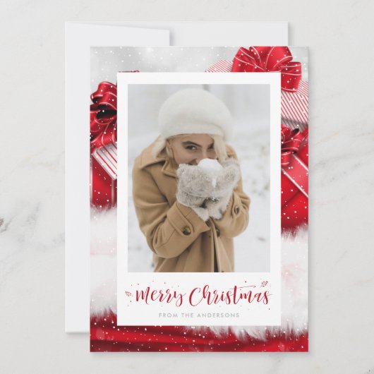 Red Gift Hand-Lettered de Kaarten van de Kerstmis (Voorkant)