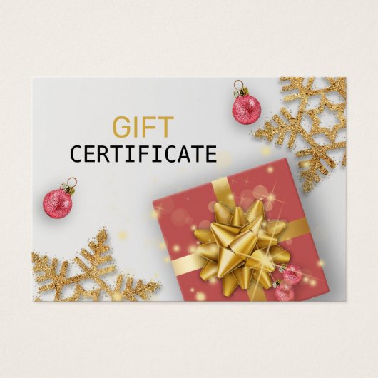 Red Gift kerstballen Gold Snowflakes kaartje (Voorkant)