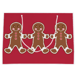 Red Gingerbread Boys Kerst Gift Bag Large Cadeautasje