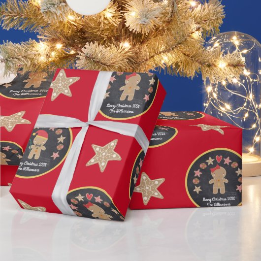 Red Gingerbread Cookie Chalkboard Schattigee aange Cadeaupapier (Feestdagen)