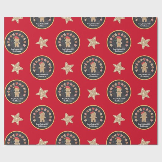 Red Gingerbread Cookie Chalkboard Schattigee aange Cadeaupapier (Vlak)