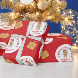 Red Gingerbread Cookie Script Aangepaste naam Scha Cadeaupapier